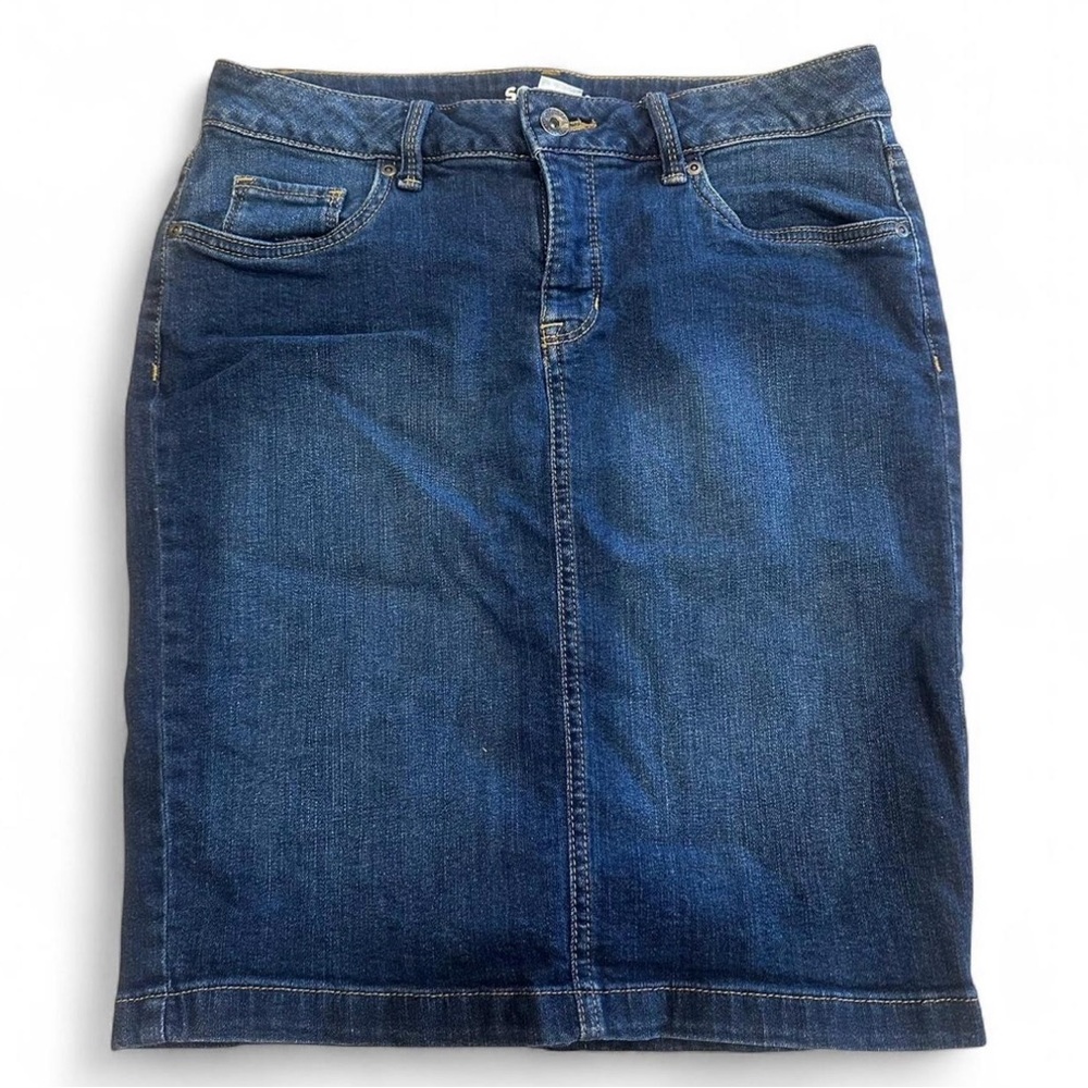 Sonoma Denim Skirt Sz 4 Side Slits Button Classic Modest Y2K Country Festival